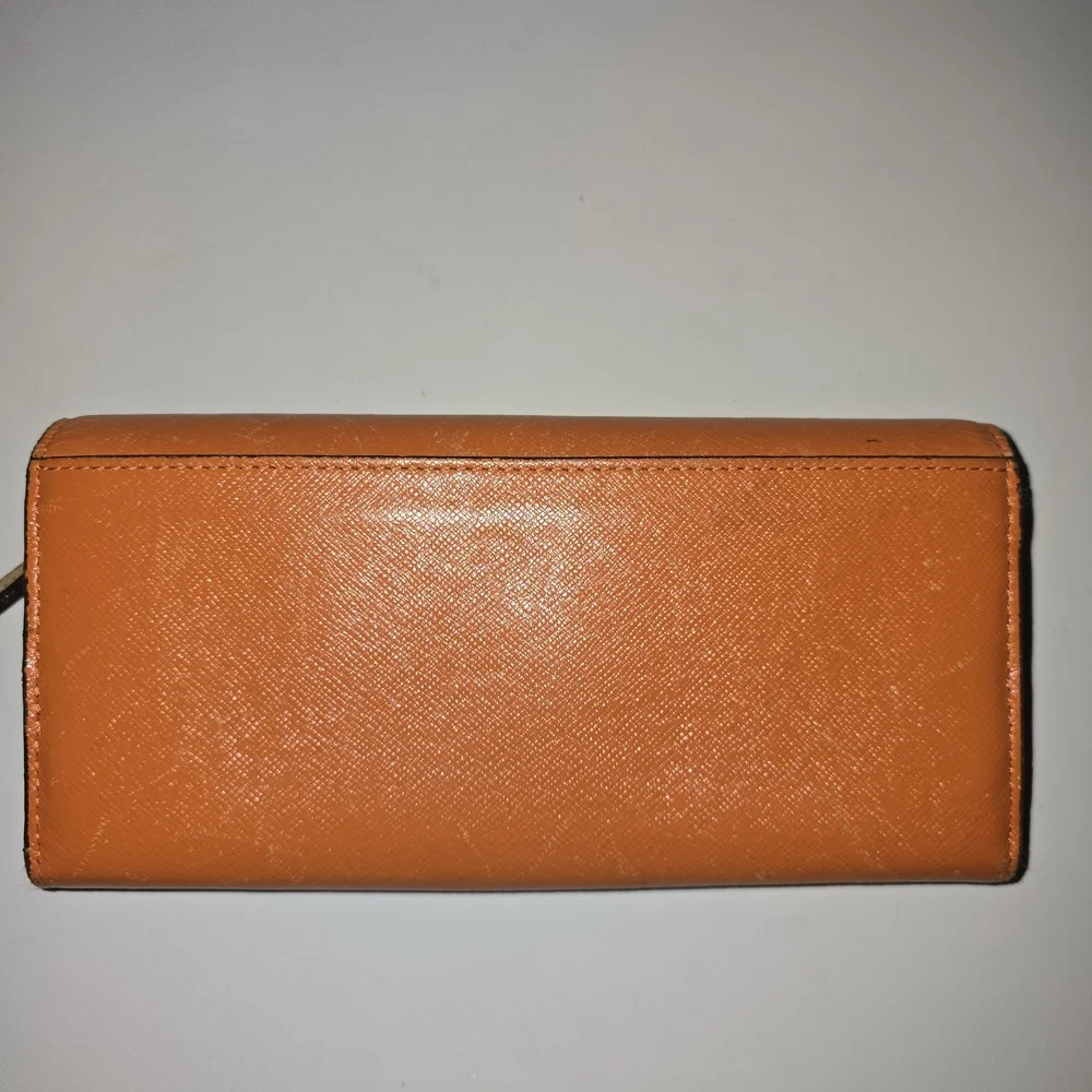 Michael Kors Orange Saffiano Leather Cl Wallet with Gold Snap